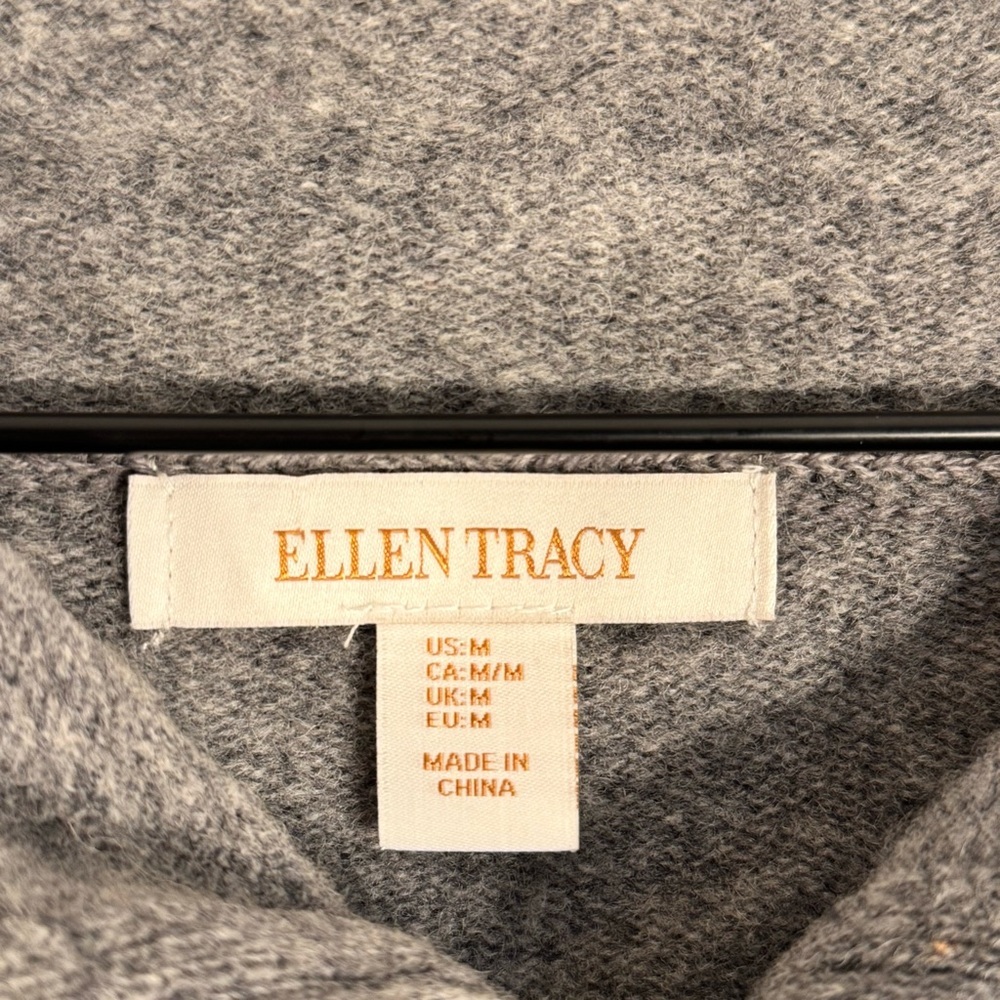 Ellen Tracy 100% Wool Oversized Full Zip Up Long Cardigan Gray Size Medium - Picture 8 of 14